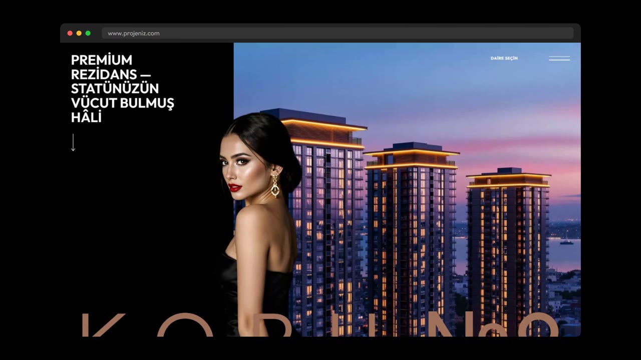 KORU №9 web sitesi ana sayfa ekran görüntüsü — Lüks konut · Mimarlık