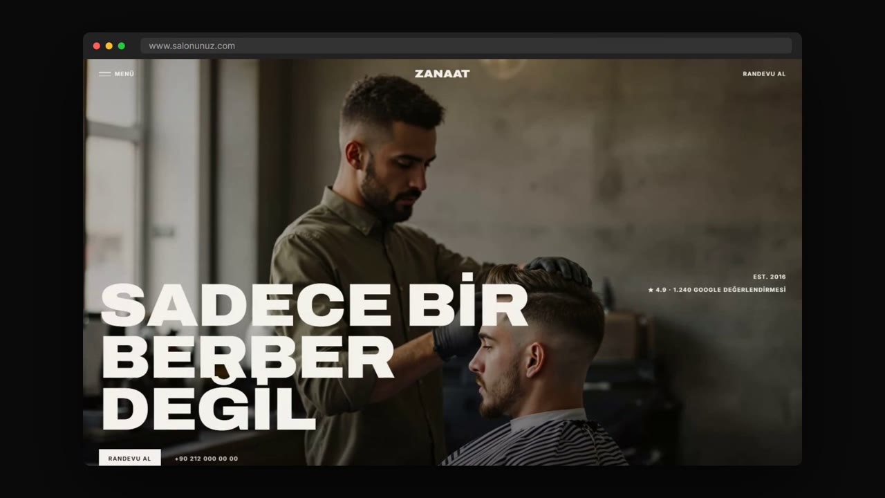 ZANAAT web sitesi ana sayfa ekran görüntüsü — Berber · Erkek bakım